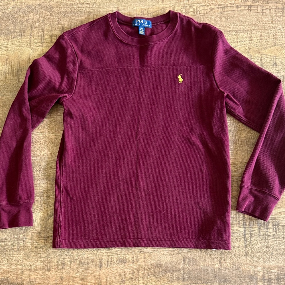 Boys Polo Ralph Lauren Burgundy Long Sleeve Henley  Shirt